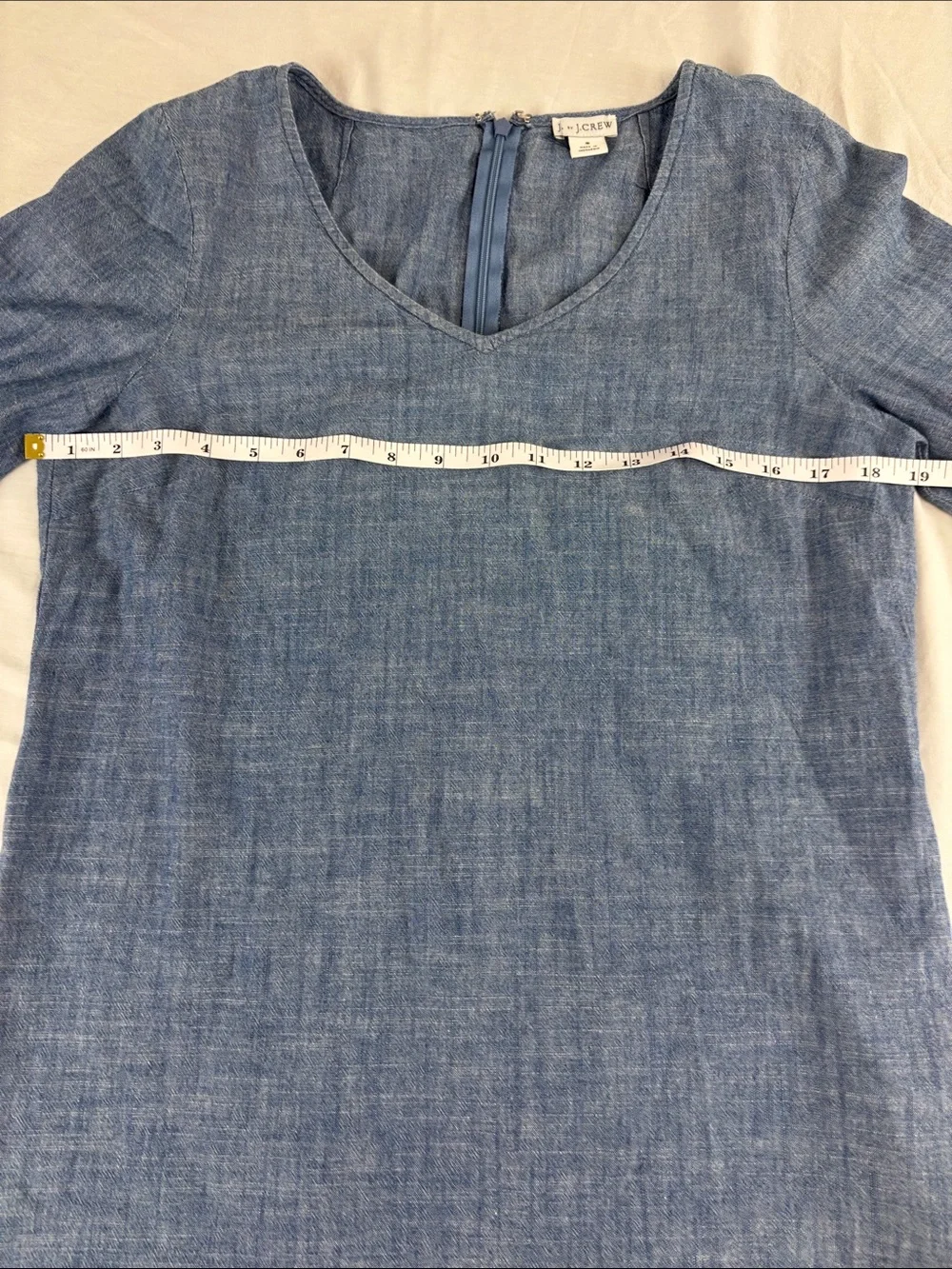 J. Crew Blue Chambray V-Neck Dress with Scalloped Sleeves